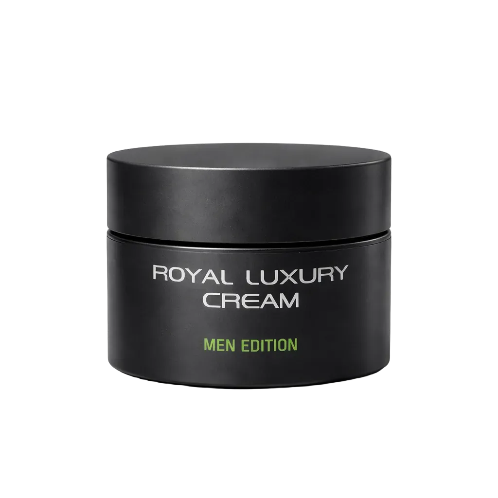 Royal Luxury Gesichtscreme Männer, 50 ml: mattschwarzer Tiegel mit grünem Schriftzug MEN EDITION